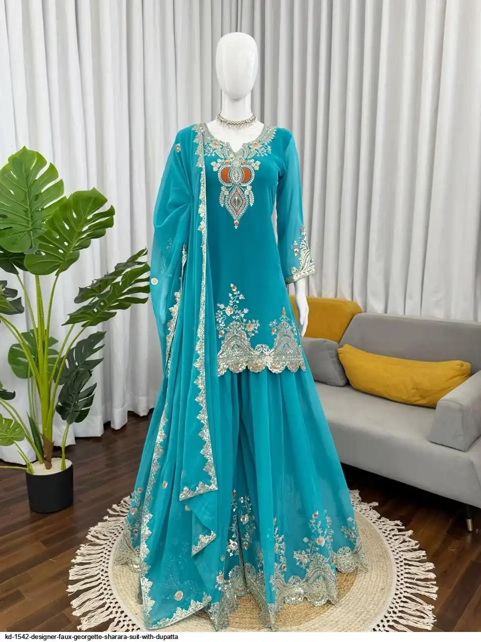 KD 1542 DESIGNER FAUX GEORGETTE SHARARA SUIT WITH DUPATTA A