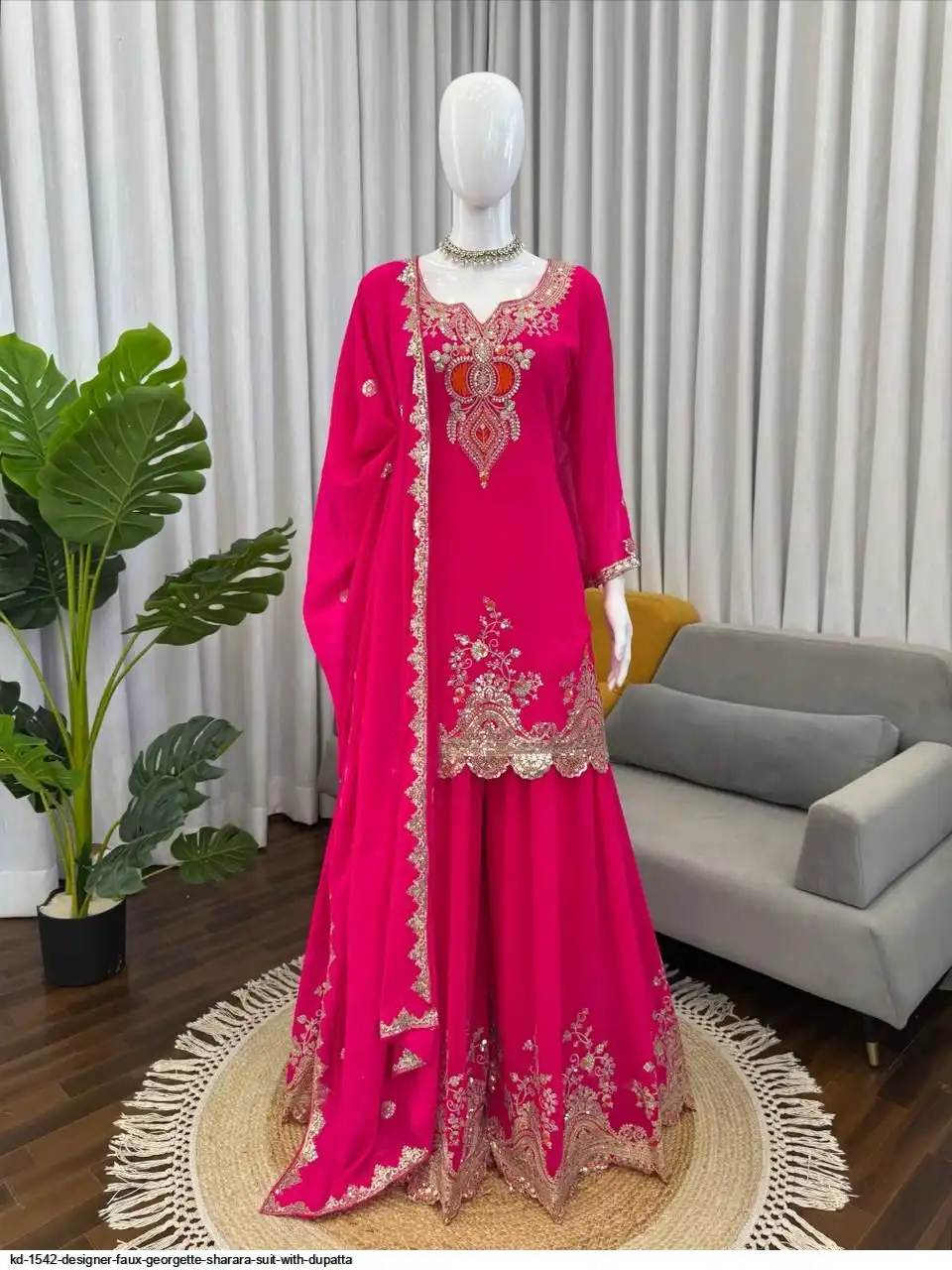 KD 1542 DESIGNER FAUX GEORGETTE SHARARA SUIT WITH DUPATTA B