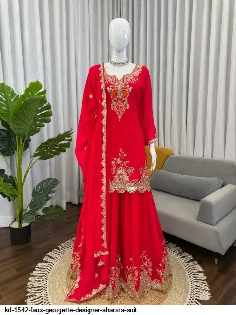 KD 1542 FAUX GEORGETTE DESIGNER SHARARA SUIT B