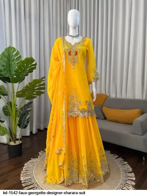 KD 1542 FAUX GEORGETTE DESIGNER SHARARA SUIT A