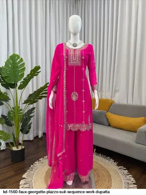 KD 1560 FAUX GEORGETTE PLAZZO SUIT SEQUENCE WORK DUPATTA A