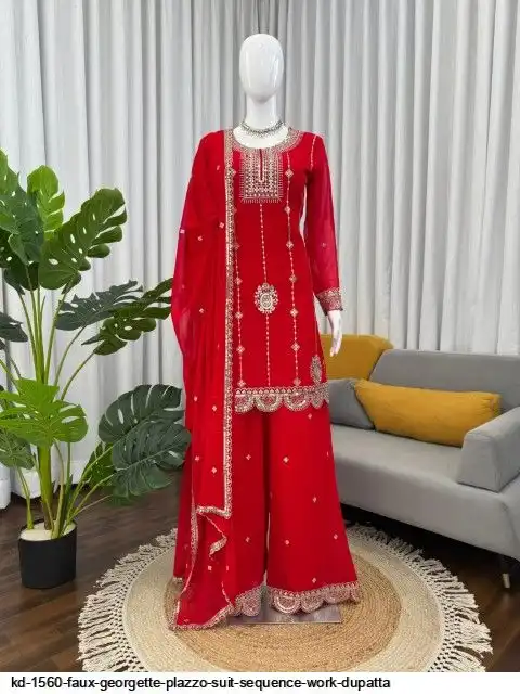 KD 1560 FAUX GEORGETTE PLAZZO SUIT SEQUENCE WORK DUPATTA B