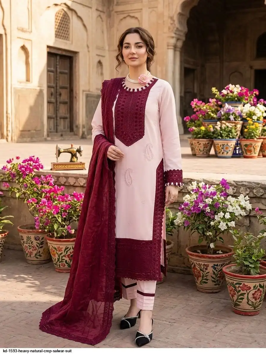 KD 1593 HEAVY NATURAL CREP SALWAR SUIT A