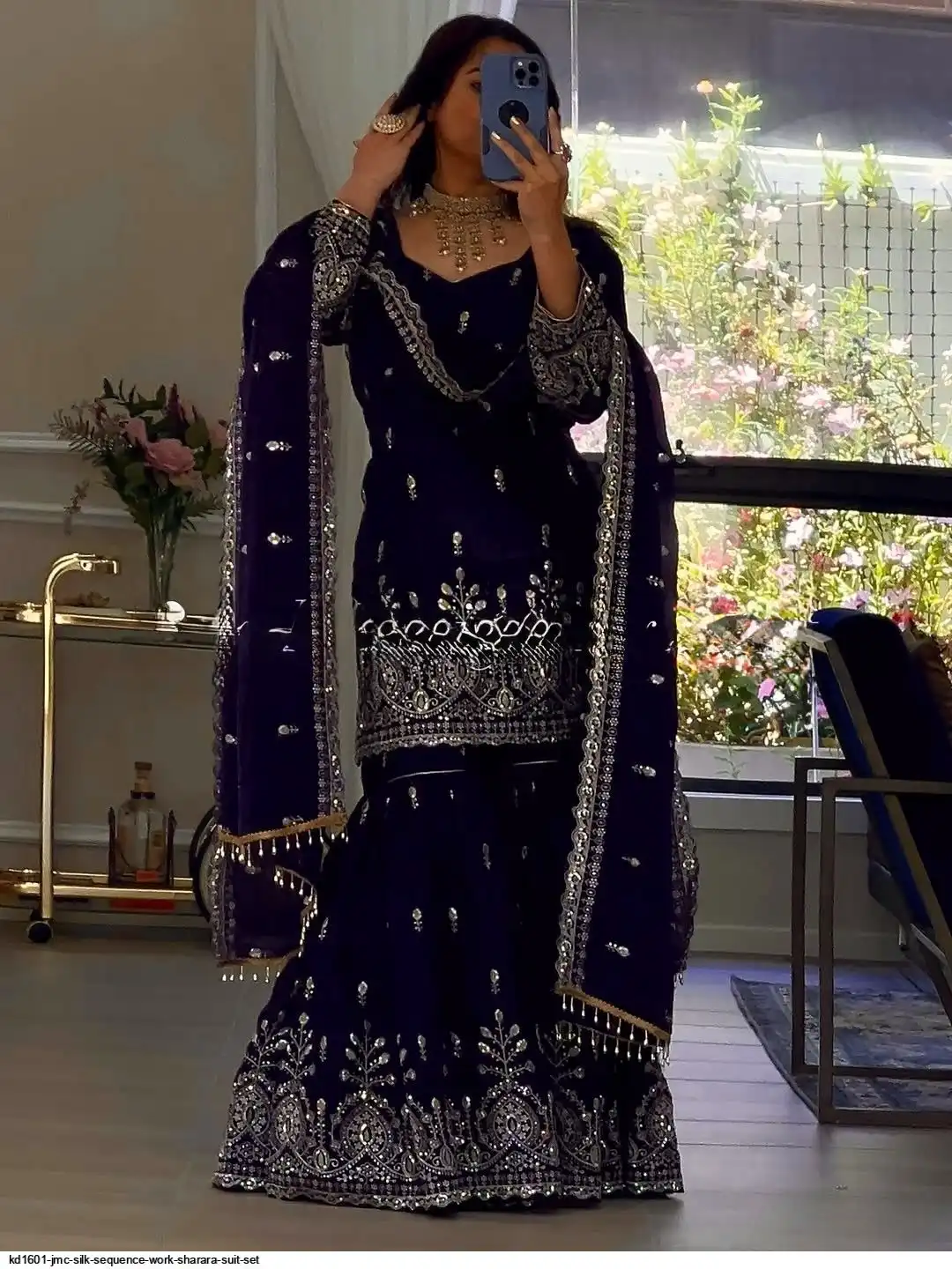 KD1601 JMC SILK SEQUENCE WORK SHARARA SUIT SET B