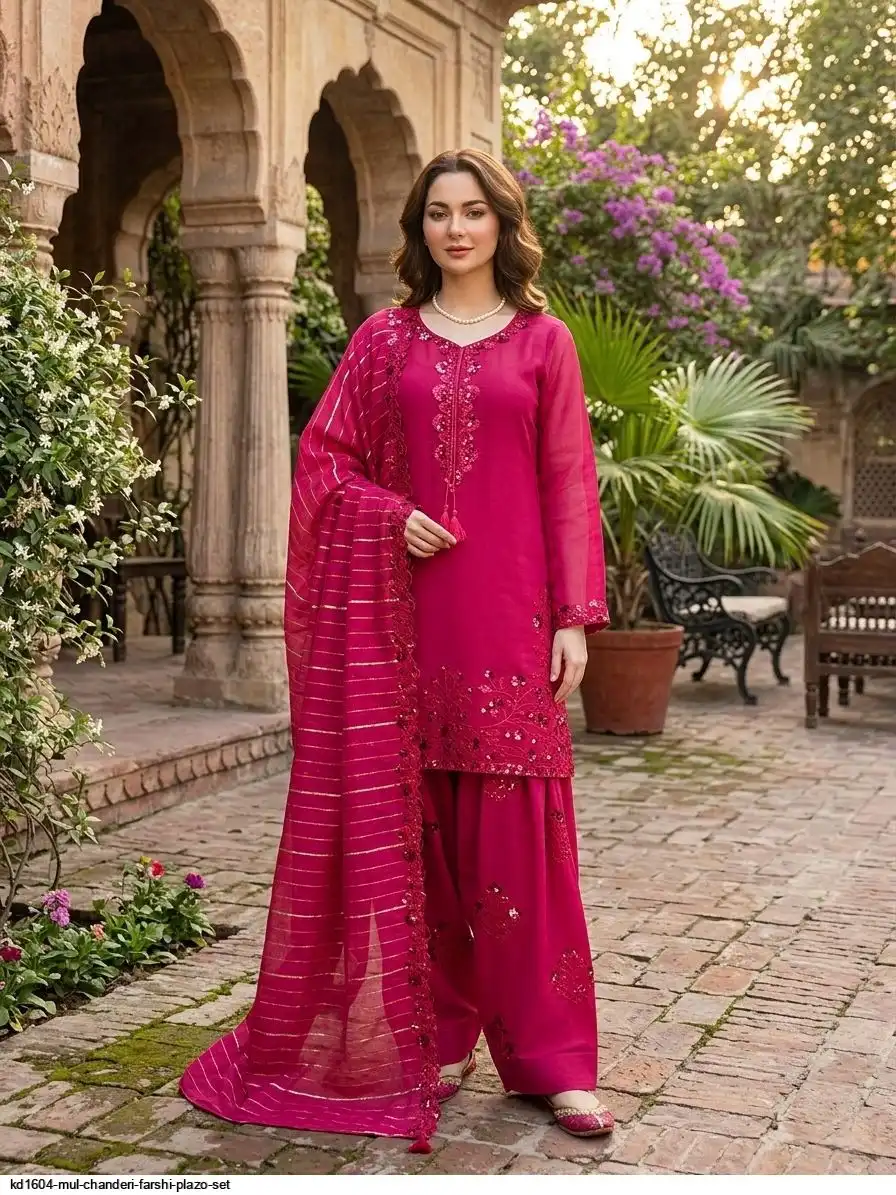 KD1604 MUL CHANDERI FARSHI PLAZO SET A