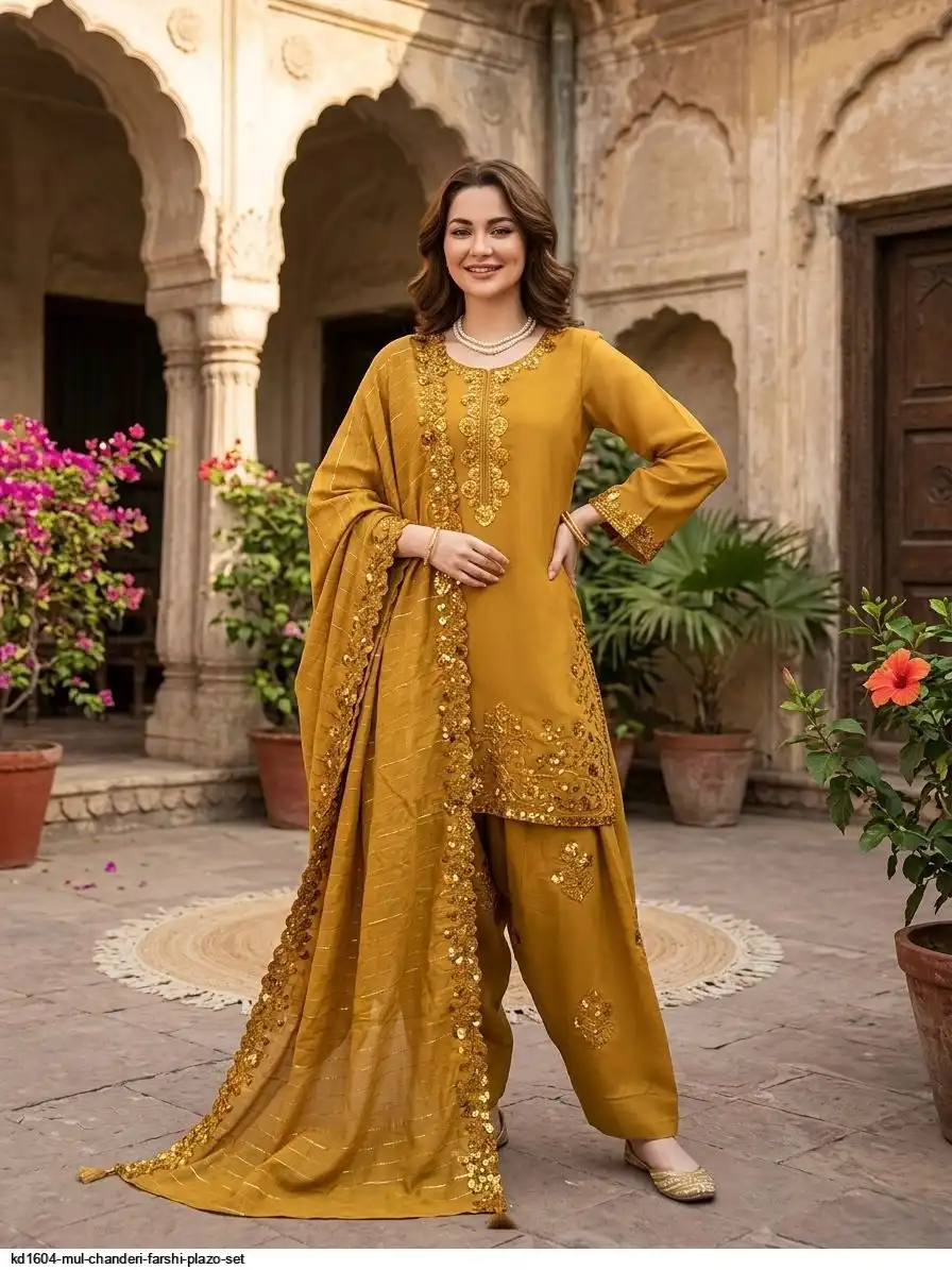 KD1604 MUL CHANDERI FARSHI PLAZO SET B