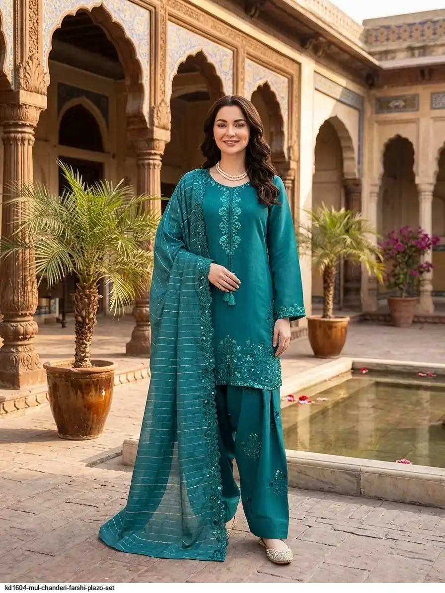 KD1604 MUL CHANDERI FARSHI PLAZO SET C