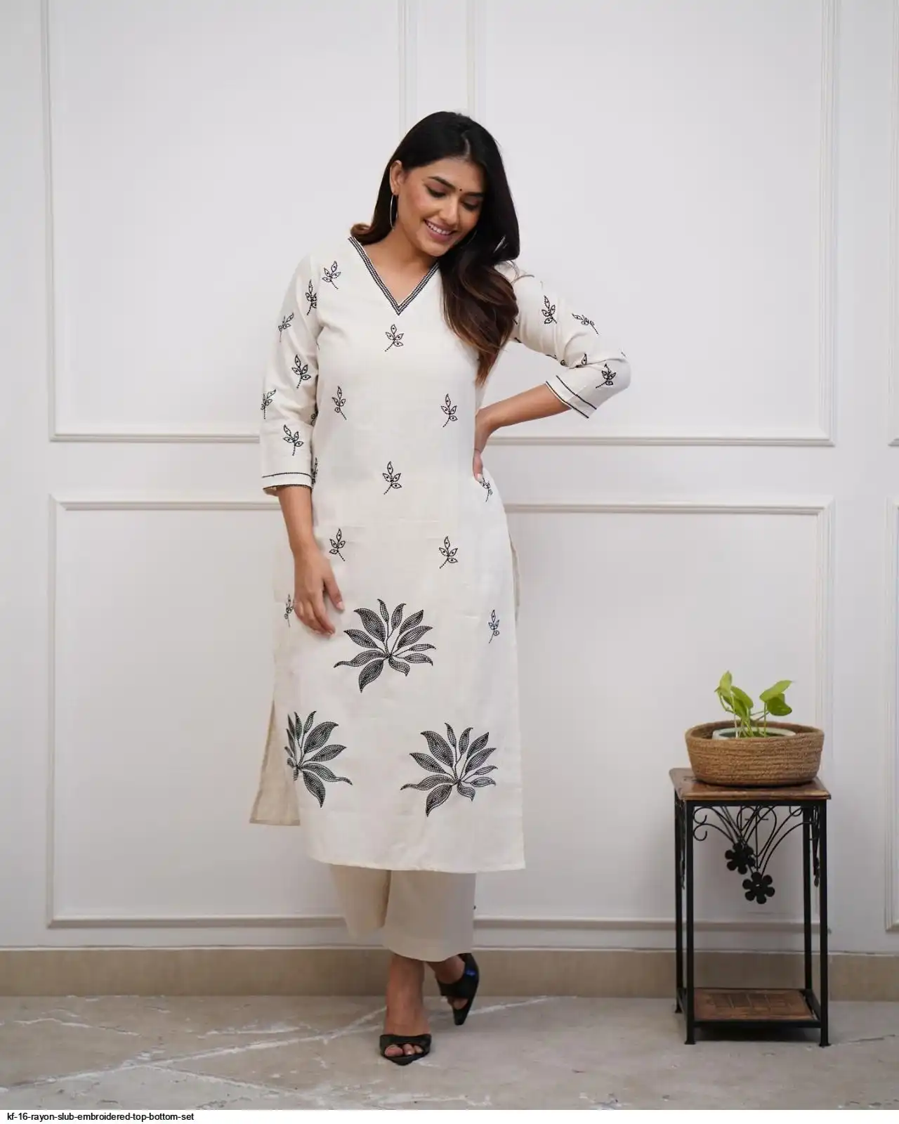 KF 16 RAYON SLUB EMBROIDERED TOP BOTTOM SET B