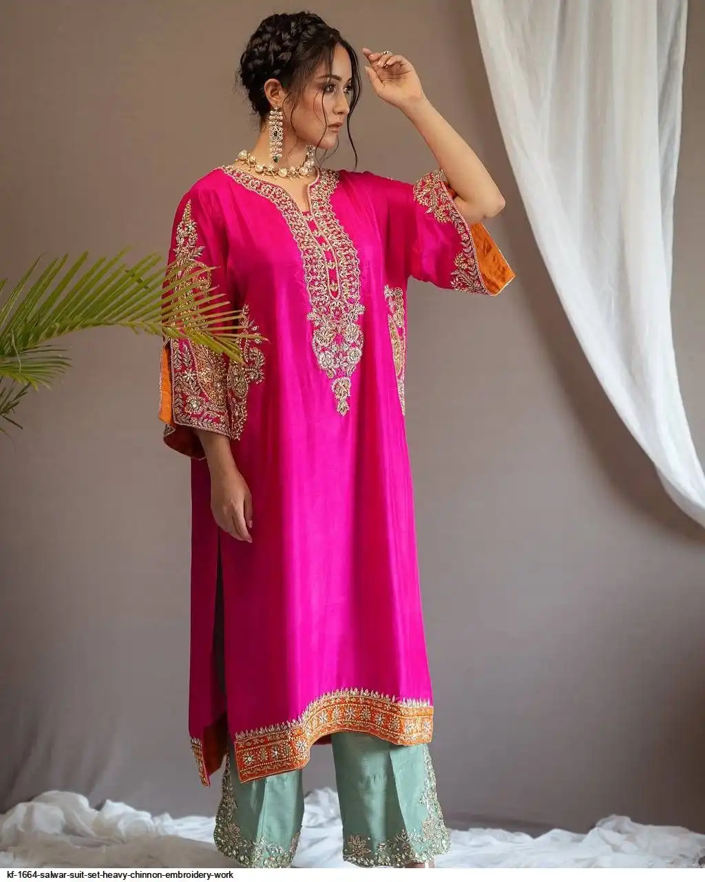 KF 1664 SALWAR SUIT SET HEAVY CHINNON EMBROIDERY WORK B