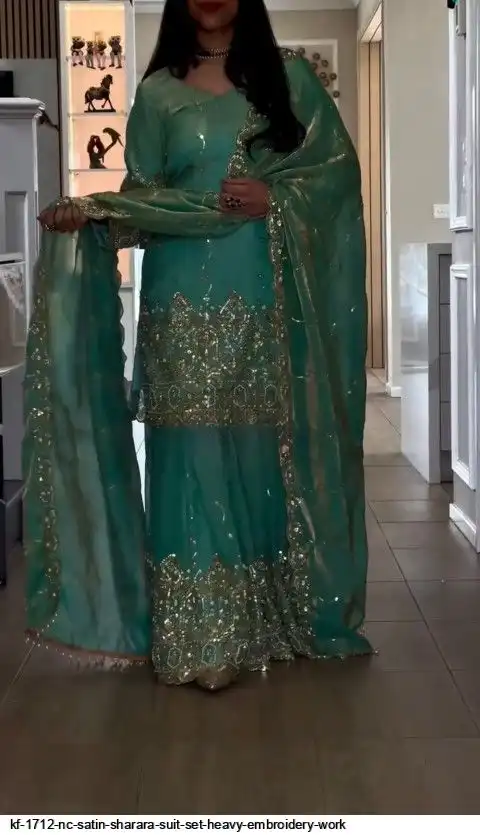 KF 1712 NC SATIN SHARARA SUIT SET HEAVY EMBROIDERY WORK B