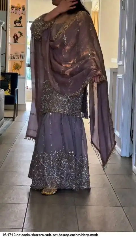 KF 1712 NC SATIN SHARARA SUIT SET HEAVY EMBROIDERY WORK A