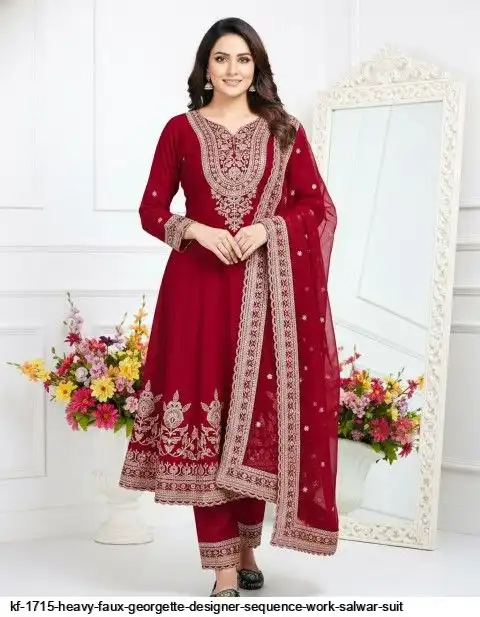 KF 1715 HEAVY FAUX GEORGETTE DESIGNER SEQUENCE WORK SALWAR SUIT A