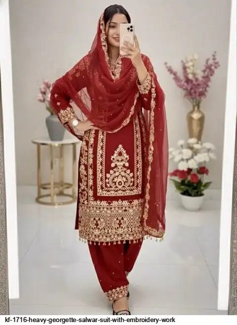 KF 1716 HEAVY GEORGETTE SALWAR SUIT WITH EMBROIDERY WORK D