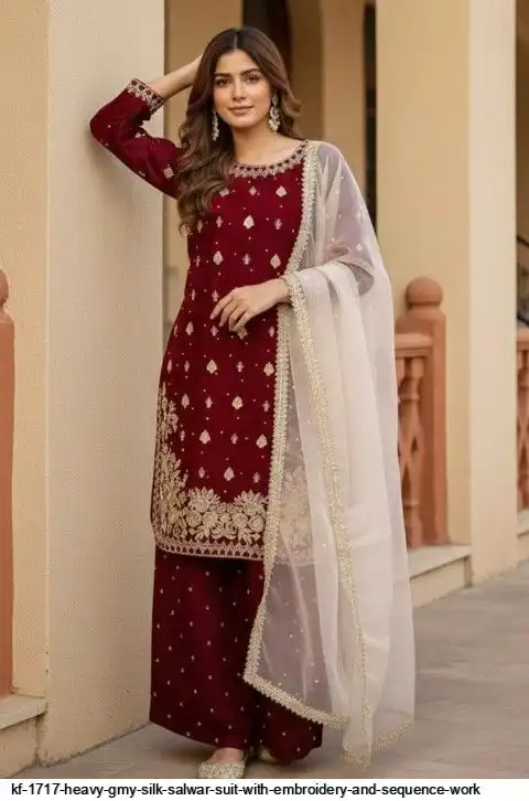 KF 1717 HEAVY GMY SILK SALWAR SUIT WITH EMBROIDERY AND SEQUENCE WORK A