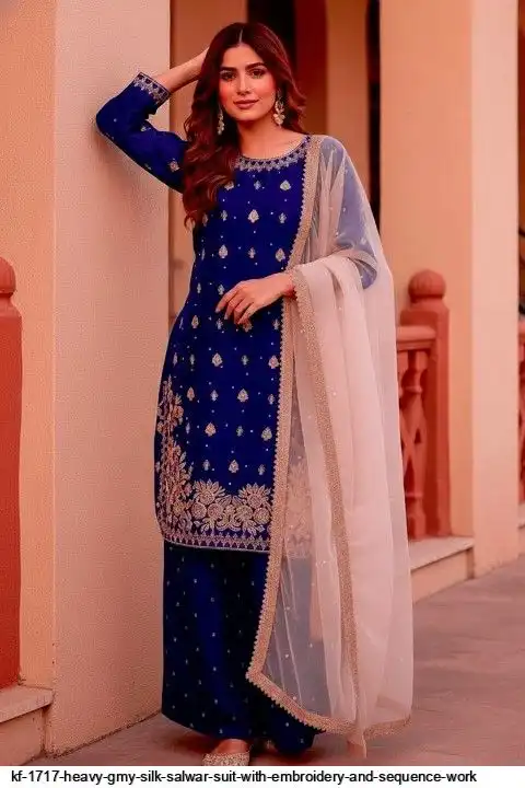 KF 1717 HEAVY GMY SILK SALWAR SUIT WITH EMBROIDERY AND SEQUENCE WORK B