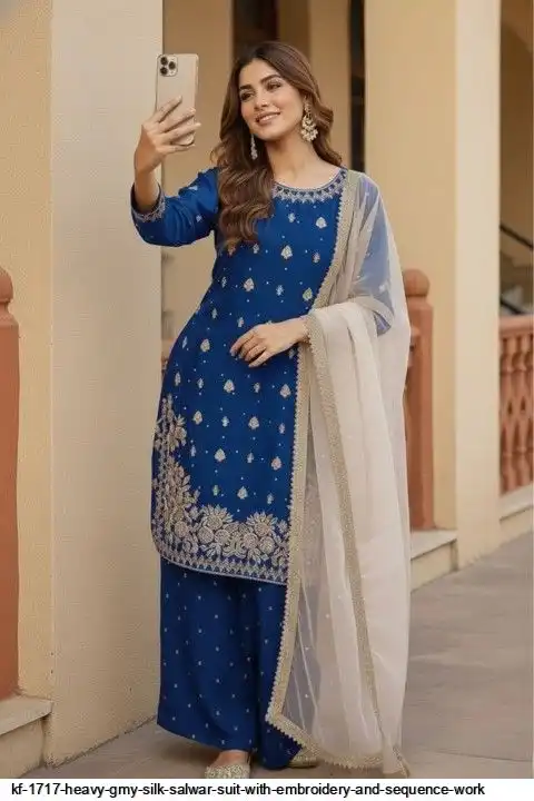 KF 1717 HEAVY GMY SILK SALWAR SUIT WITH EMBROIDERY AND SEQUENCE WORK D