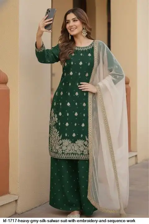 KF 1717 HEAVY GMY SILK SALWAR SUIT WITH EMBROIDERY AND SEQUENCE WORK C