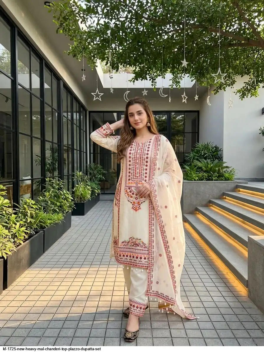 KF 1725 NEW HEAVY MAL CHANDERI TOP PLAZZO DUPATTA SET 2