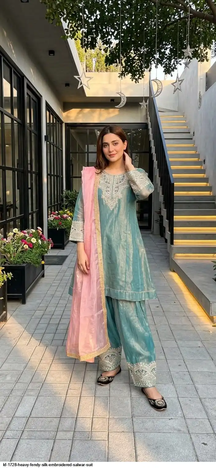 KF 1728 HEAVY FENDY SILK EMBROIDERED SALWAR SUIT 1