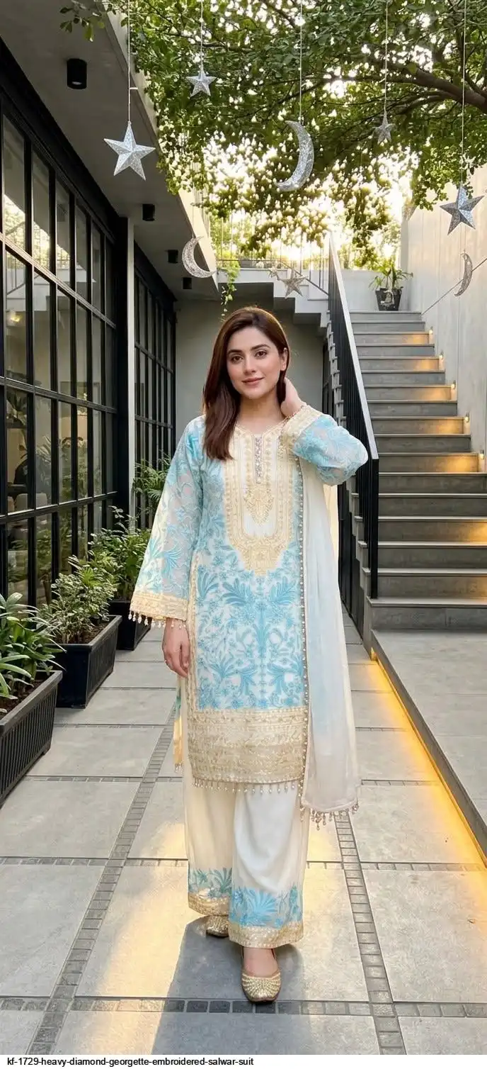 KF 1729 HEAVY DIAMOND GEORGETTE EMBROIDERED SALWAR SUIT 2