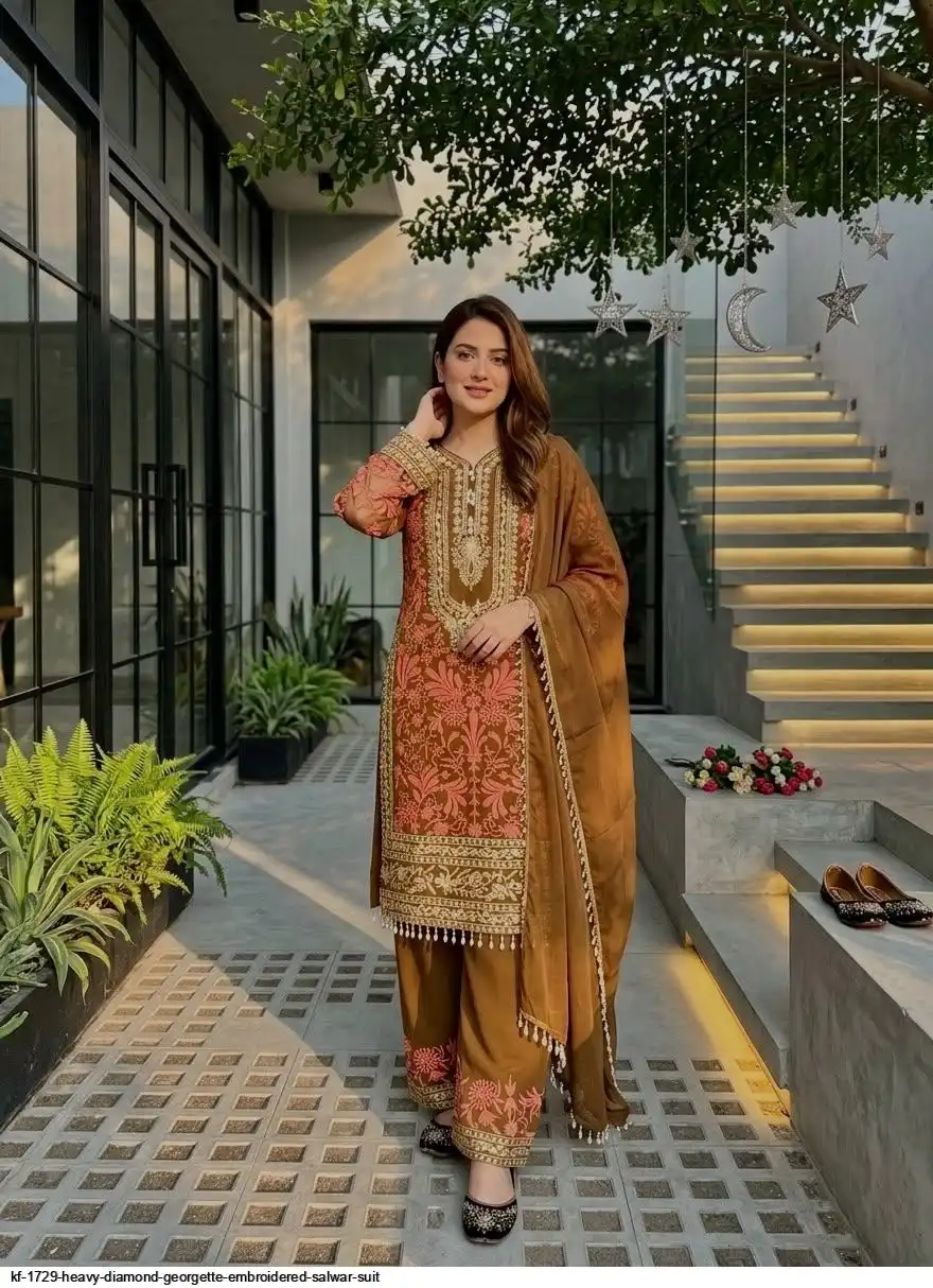 KF 1729 HEAVY DIAMOND GEORGETTE EMBROIDERED SALWAR SUIT 1