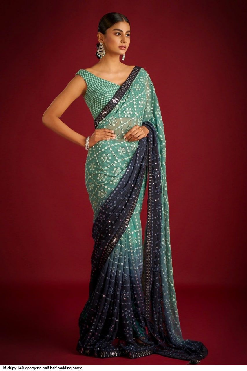 Buy Suman Women's Faux Georgette half half Saree (blue & green) at Amazon.in