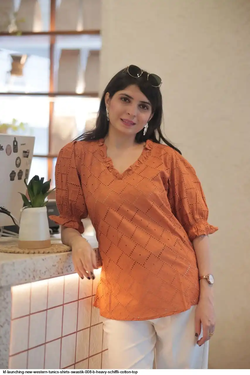 KF LAUNCHING NEW WESTERN TUNICS SHIRTS SWASTIK 008 B HEAVY SCHIFFLI COTTON TOP 2