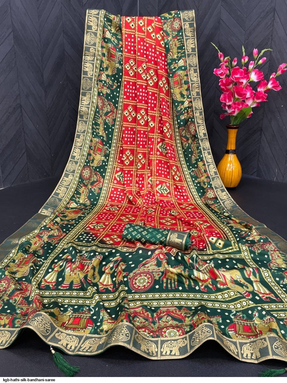 KGB HATHI SILK BANDHANI SAREE E