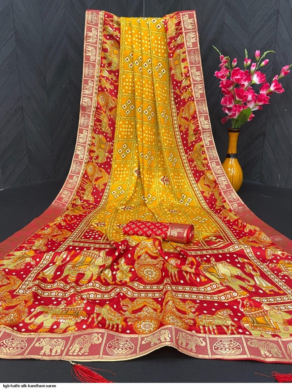 KGB HATHI SILK BANDHANI SAREE A