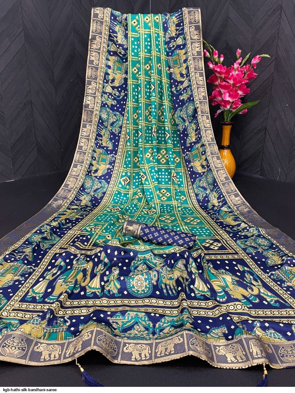 KGB HATHI SILK BANDHANI SAREE B