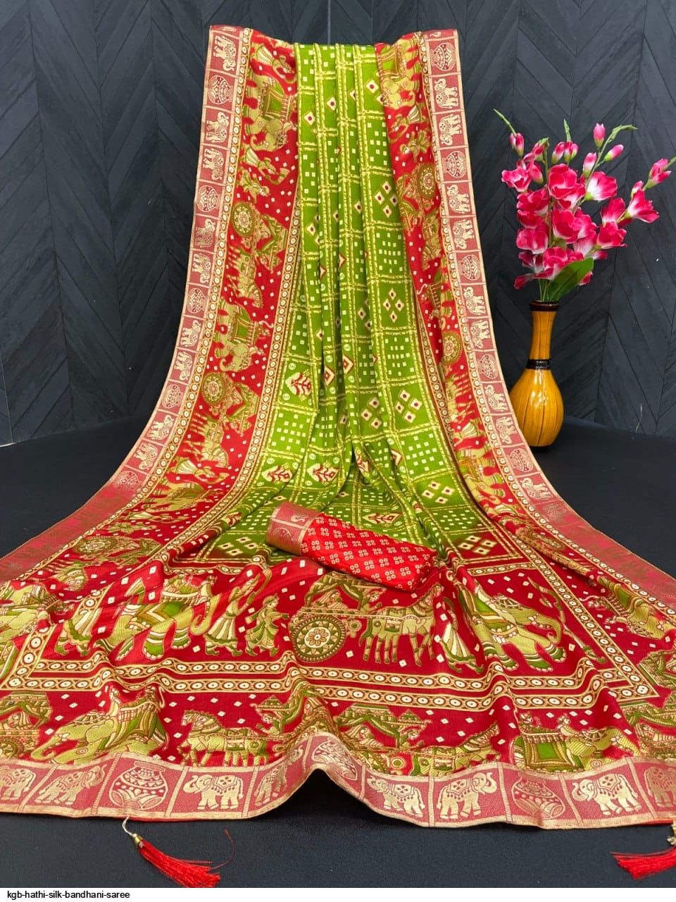 KGB HATHI SILK BANDHANI SAREE G