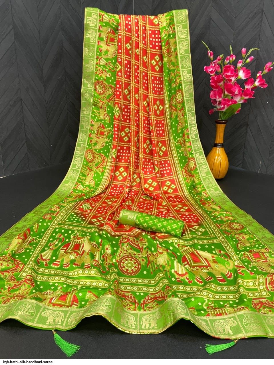 KGB HATHI SILK BANDHANI SAREE D
