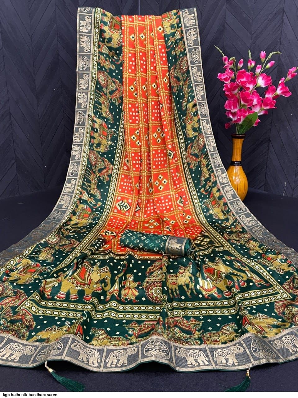 KGB HATHI SILK BANDHANI SAREE C
