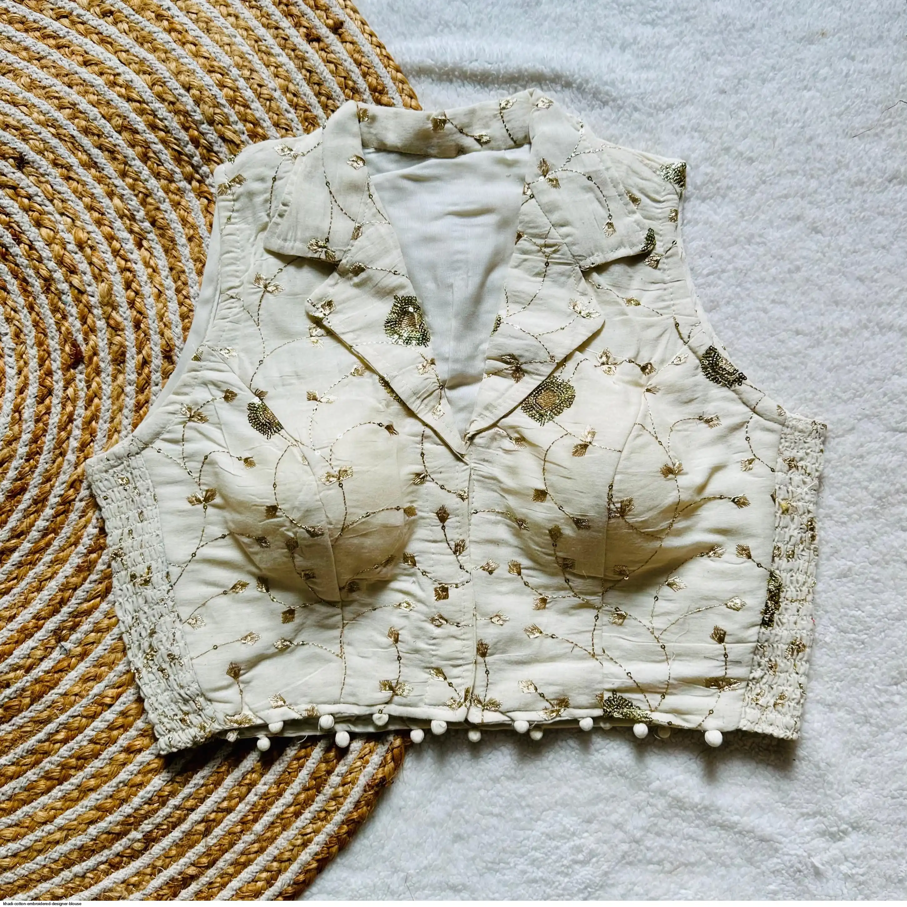 KHADI COTTON EMBROIDERED DESIGNER BLOUSE 3