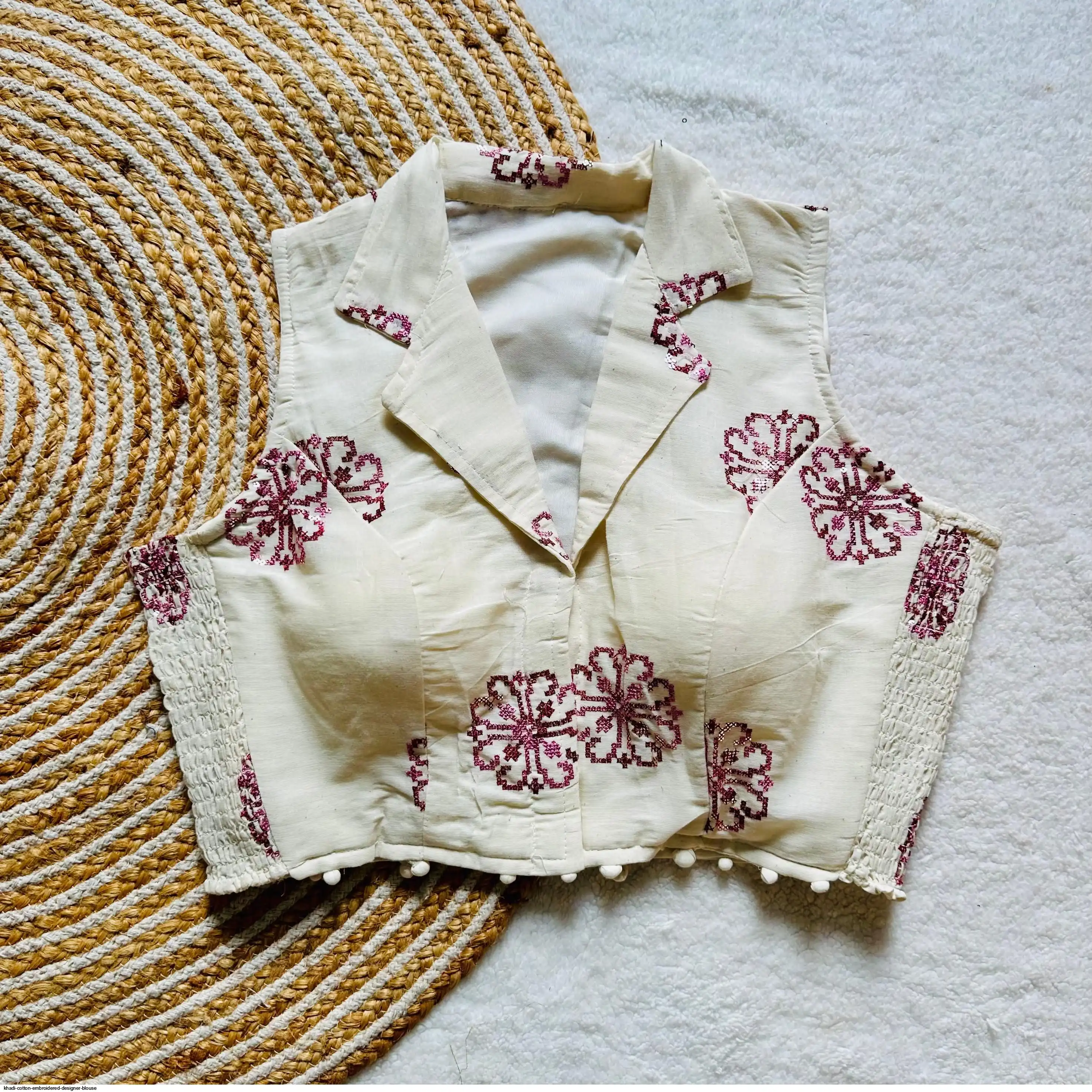 KHADI COTTON EMBROIDERED DESIGNER BLOUSE 4
