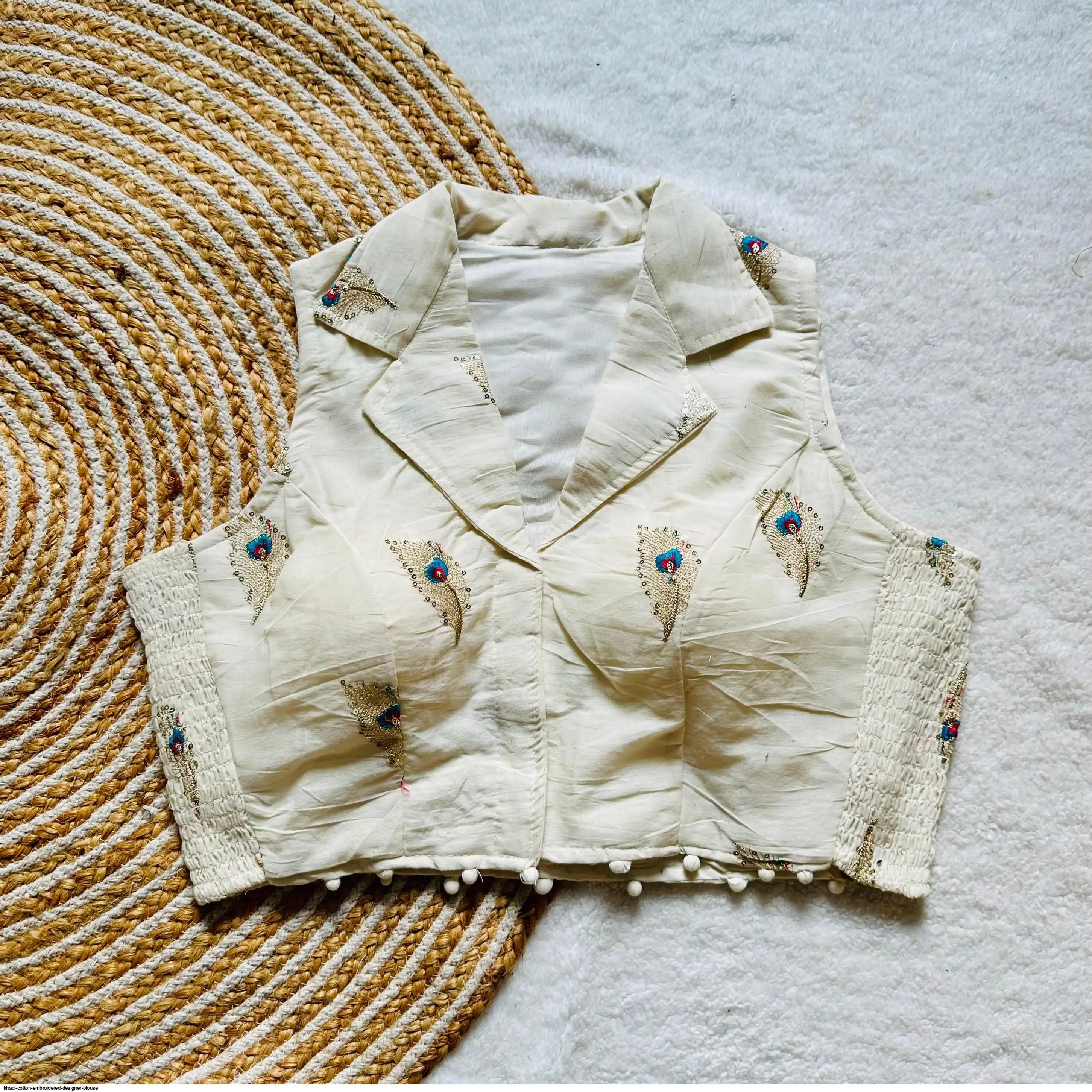 KHADI COTTON EMBROIDERED DESIGNER BLOUSE 6