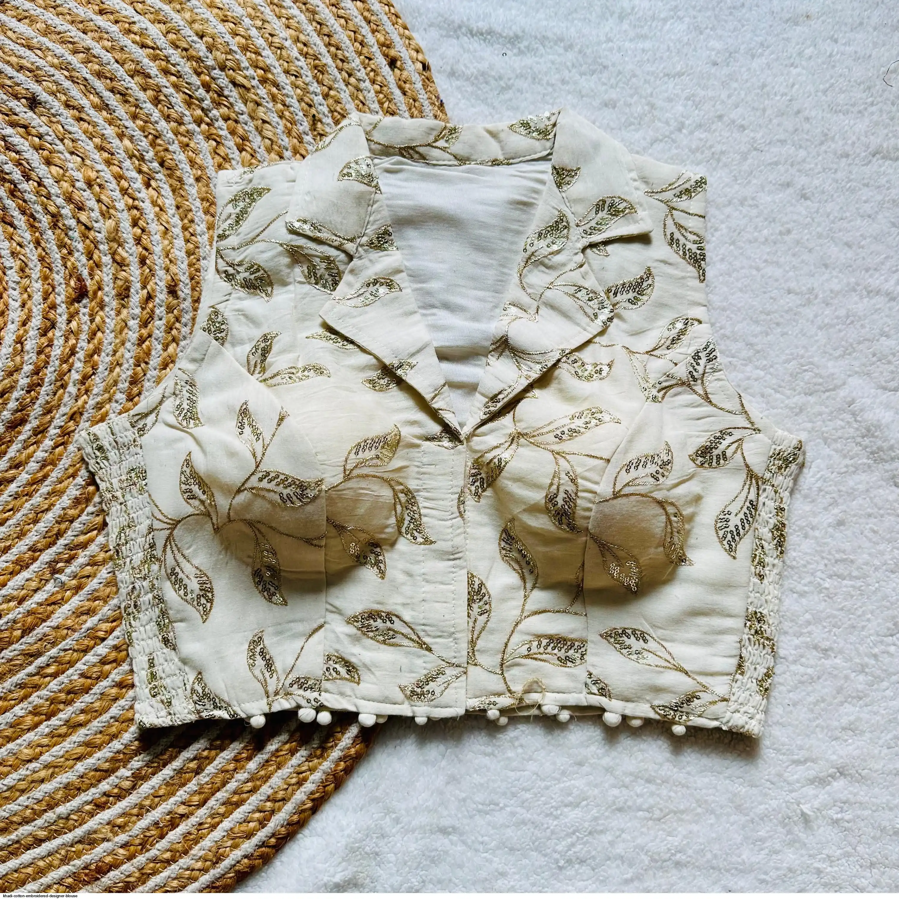 KHADI COTTON EMBROIDERED DESIGNER BLOUSE 5