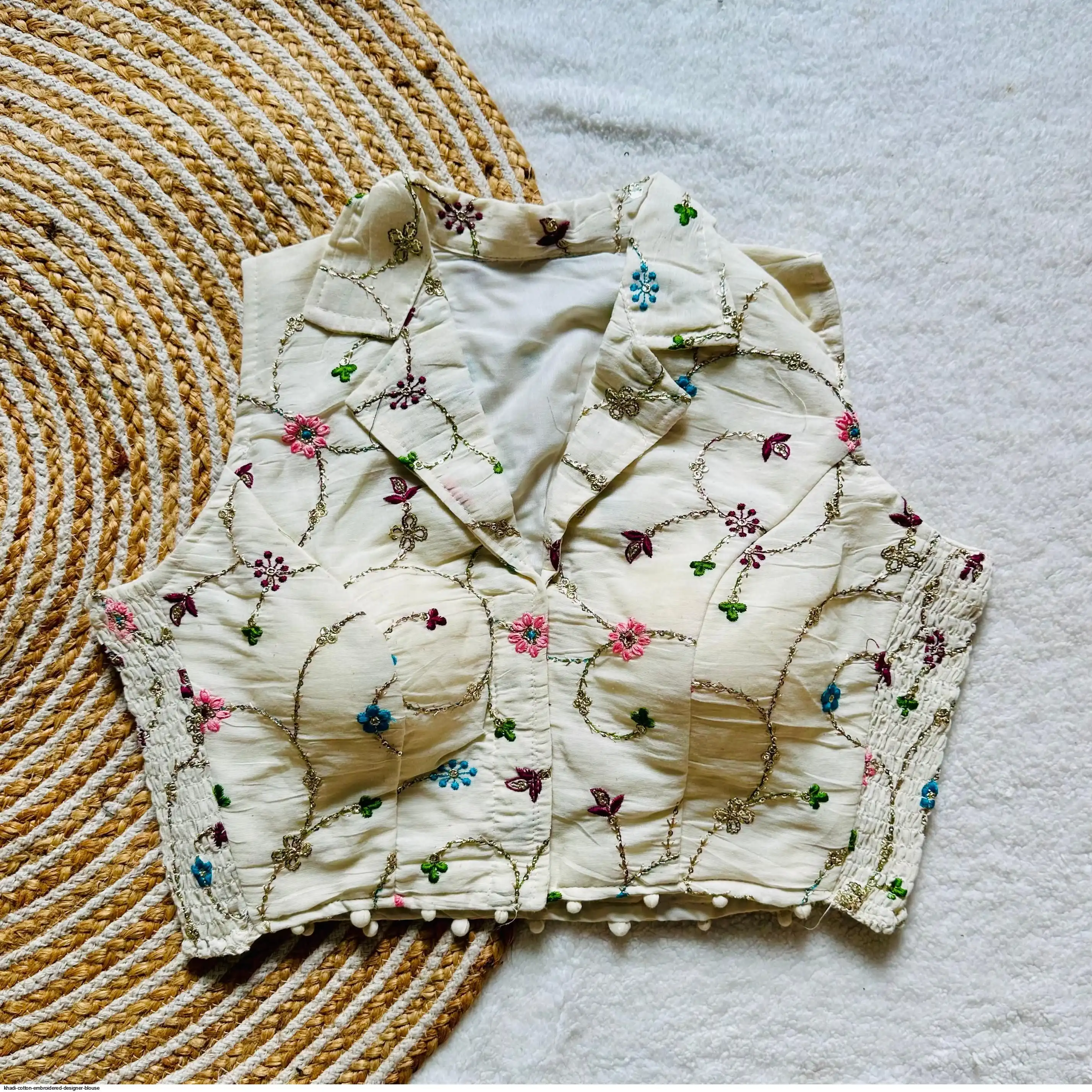 KHADI COTTON EMBROIDERED DESIGNER BLOUSE 8