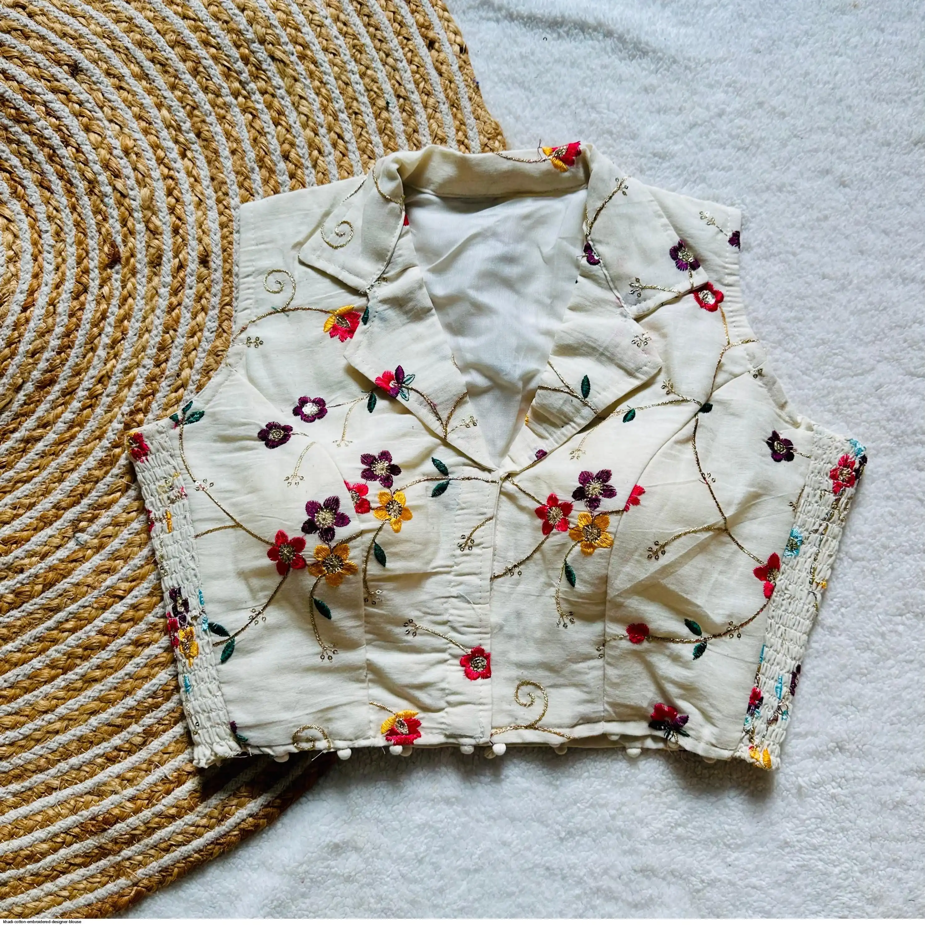 KHADI COTTON EMBROIDERED DESIGNER BLOUSE 7