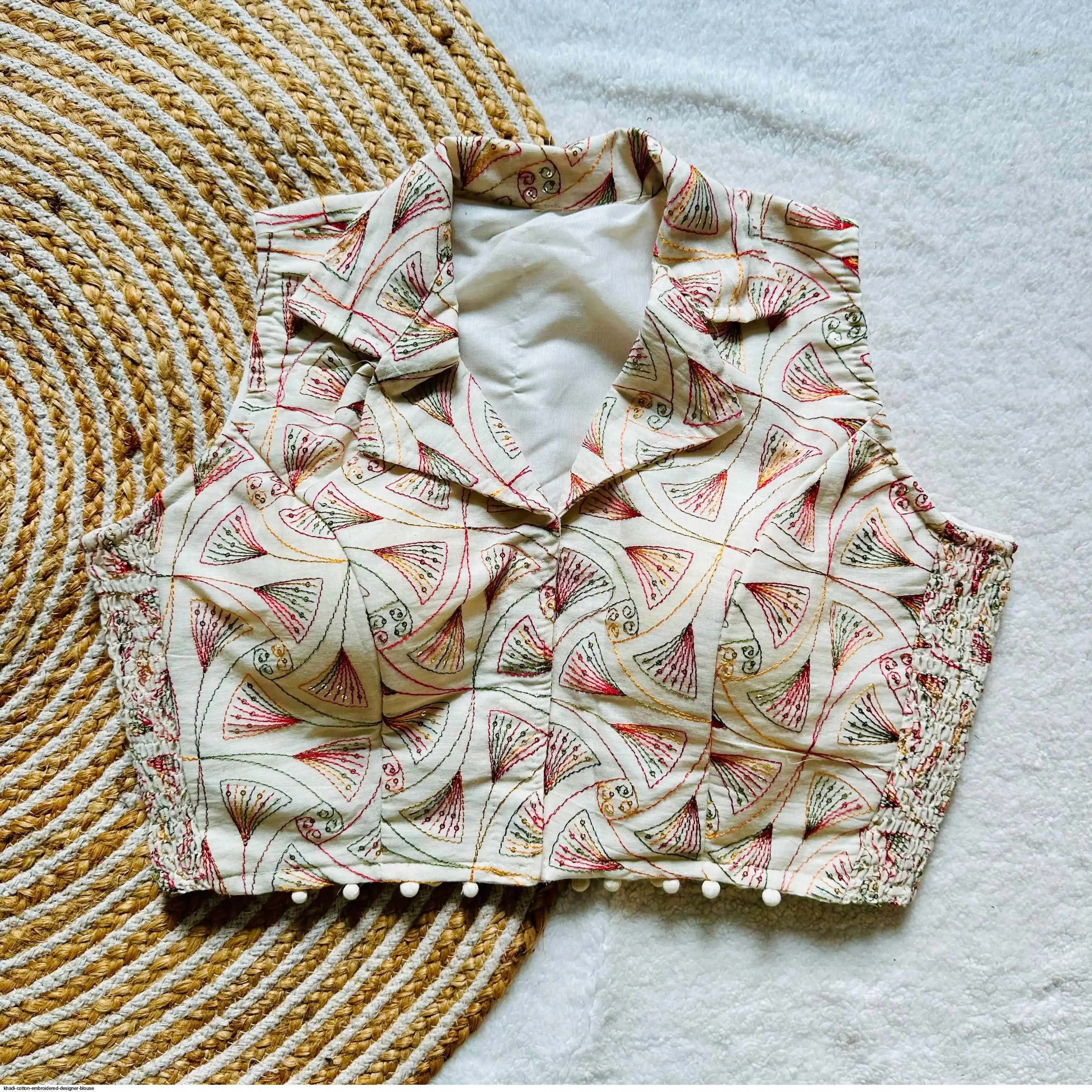 KHADI COTTON EMBROIDERED DESIGNER BLOUSE 10