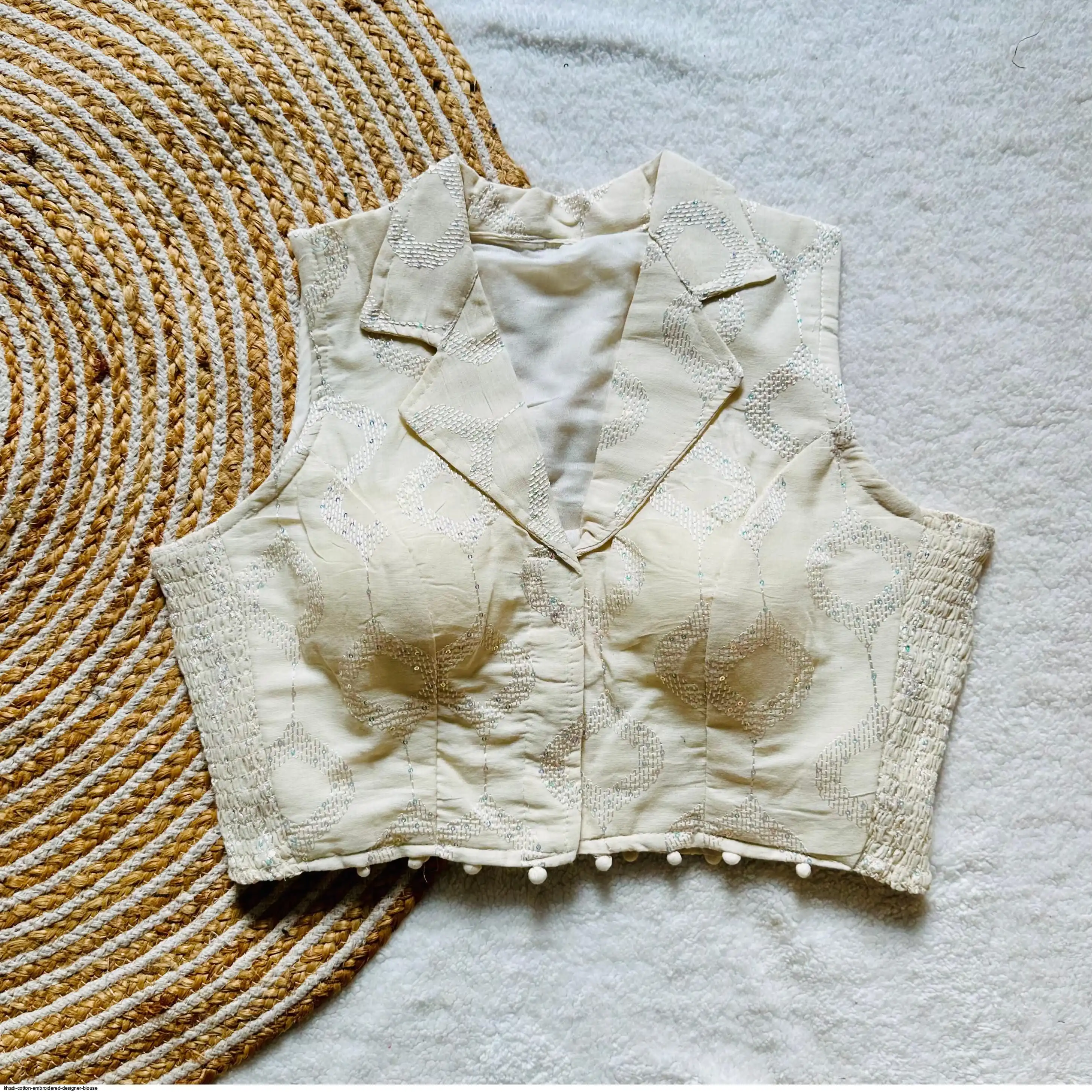 KHADI COTTON EMBROIDERED DESIGNER BLOUSE 9