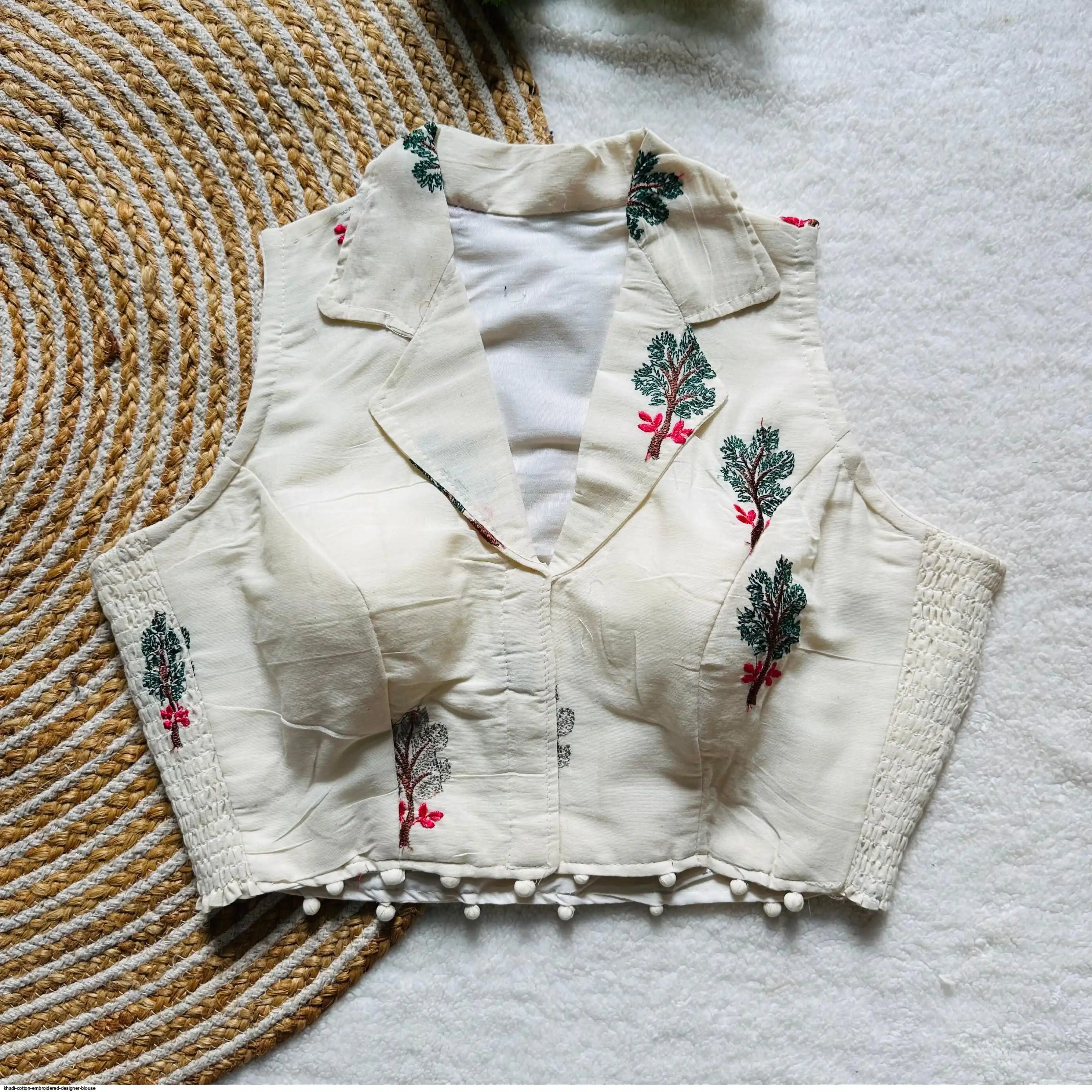 KHADI COTTON EMBROIDERED DESIGNER BLOUSE 12