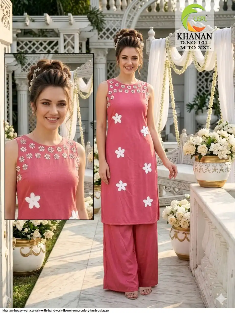 KHANAN HEAVY VERTICAL SILK WITH HANDWORK FLOWER EMBROIDERY KURTI PALAZZO 101