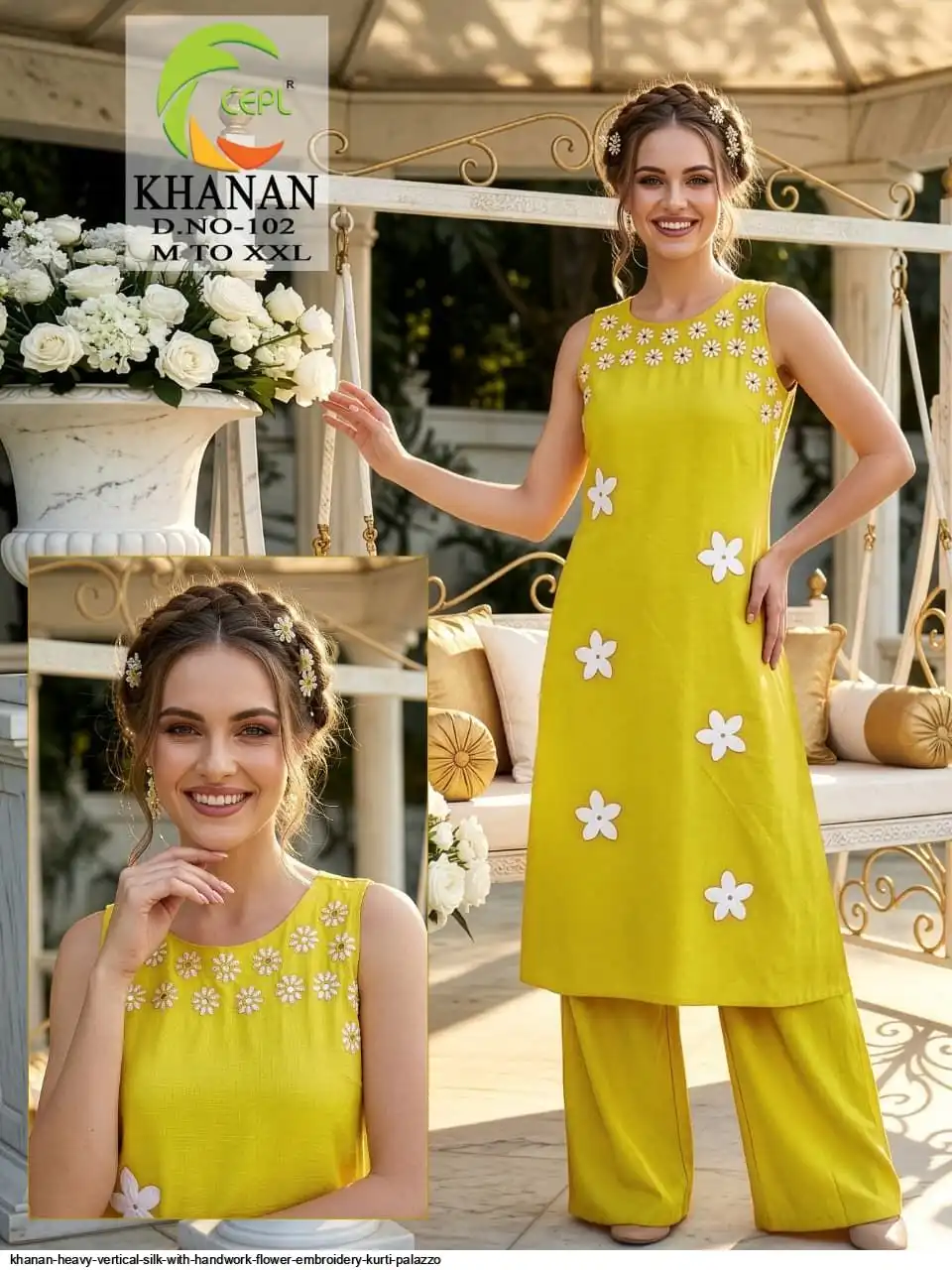 KHANAN HEAVY VERTICAL SILK WITH HANDWORK FLOWER EMBROIDERY KURTI PALAZZO 102