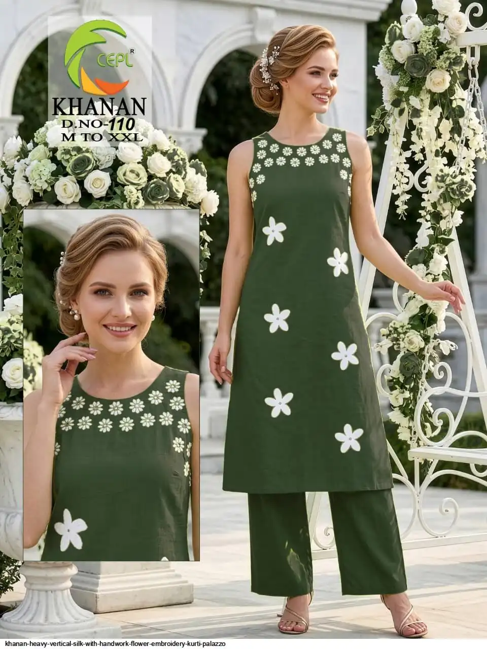 KHANAN HEAVY VERTICAL SILK WITH HANDWORK FLOWER EMBROIDERY KURTI PALAZZO 110