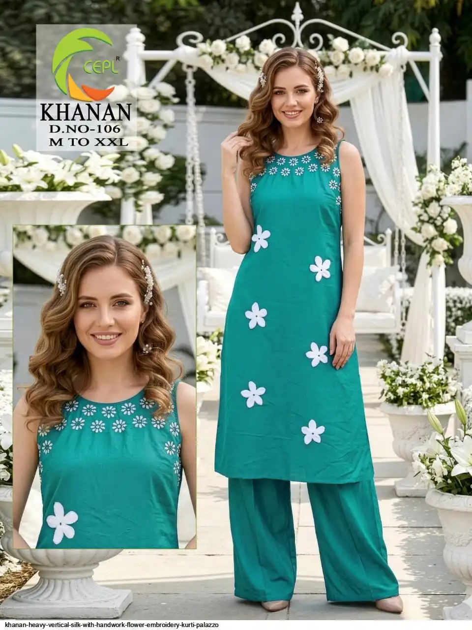 KHANAN HEAVY VERTICAL SILK WITH HANDWORK FLOWER EMBROIDERY KURTI PALAZZO 106