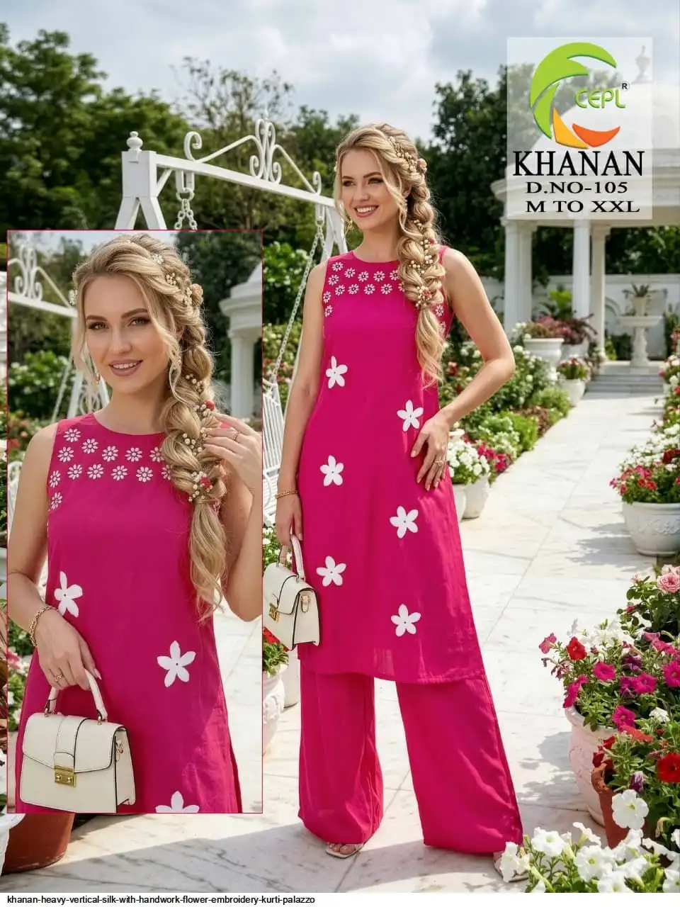 KHANAN HEAVY VERTICAL SILK WITH HANDWORK FLOWER EMBROIDERY KURTI PALAZZO 105