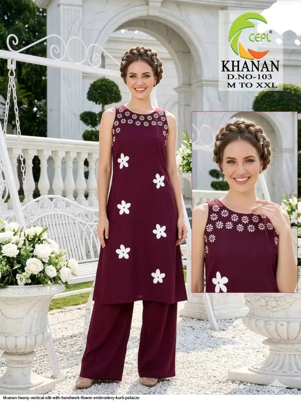 KHANAN HEAVY VERTICAL SILK WITH HANDWORK FLOWER EMBROIDERY KURTI PALAZZO 103
