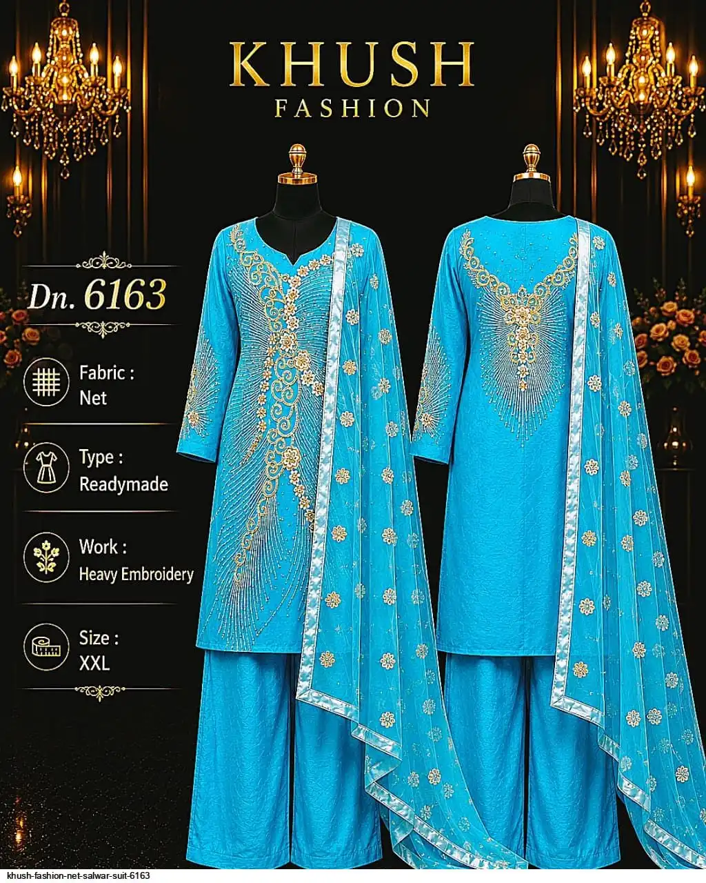 KHUSH FASHION NET SALWAR SUIT 6163 SKYBLUE