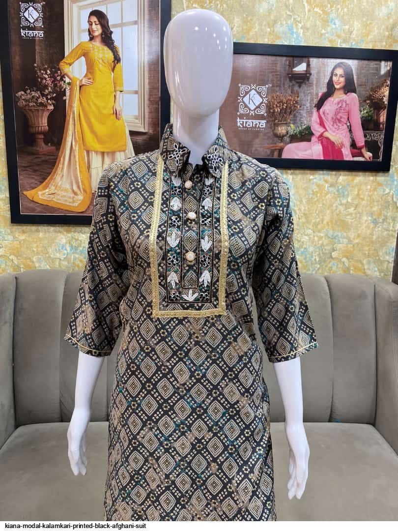 KIANA MODAL KALAMKARI PRINTED BLACK AFGHANI SUIT KIANA MODAL KALAMKARI PRINTED BLACK AFGHANI SUIT
